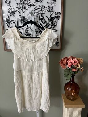 Express White Gauze On Off Shoulder Beachy Boho Mini Dress Size Large